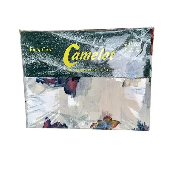 Vintage 70s 80s Camelot Full Muslin 4 Piece Floral Sheet Set Cottagecore NOS